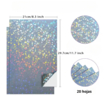PAPEL HOLOGRAFICO ADHESIVO DIAMANTES  A4 X 20 HOJAS