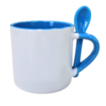 MINI MUG 6 ONZAS CON CUCHARA Y COLOR INTERNO AZUL CLARO