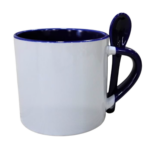MINI MUG 6 ONZAS CON CUCHARA Y COLOR INTERNO AZUL OSCURO