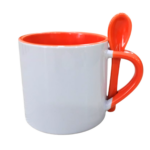MINI MUG 6 ONZAS CON CUCHARA Y COLOR INTERNO NARANJA