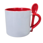 MINI MUG 6 ONZAS CON CUCHARA Y COLOR INTERNO ROJO