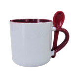 MINI MUG 6 ONZAS CON CUCHARA Y COLOR INTERNO ROJO OSCURO