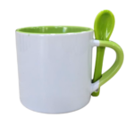 MINI MUG 6 ONZAS CON CUCHARA Y COLOR INTERNO VERDE CLARO